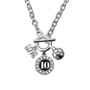 Silver Soccer - Sports Number 10 Circle Charm Toggle Necklace