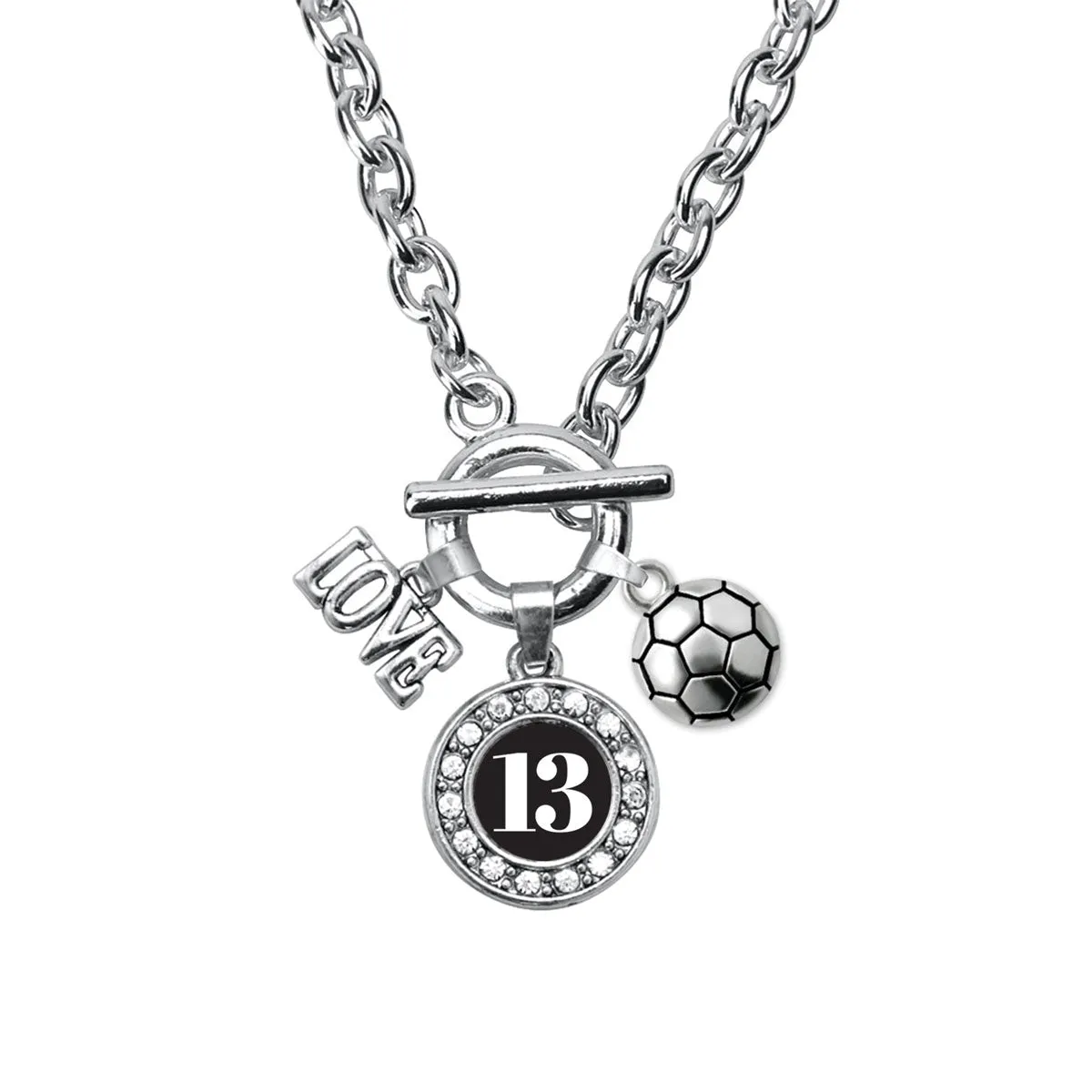 Silver Soccer - Sports Number 13 Circle Charm Toggle Necklace