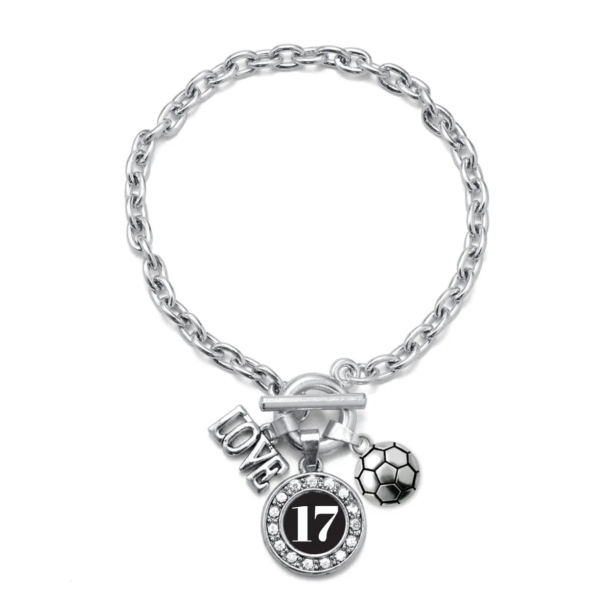 Silver Soccer - Sports Number 17 Circle Charm Toggle Bracelet