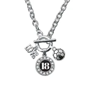 Silver Soccer - Sports Number 18 Circle Charm Toggle Necklace