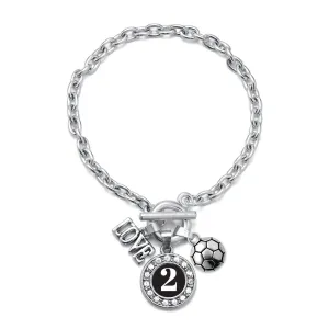 Silver Soccer - Sports Number 2 Circle Charm Toggle Bracelet