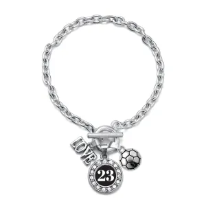 Silver Soccer - Sports Number 23 Circle Charm Toggle Bracelet