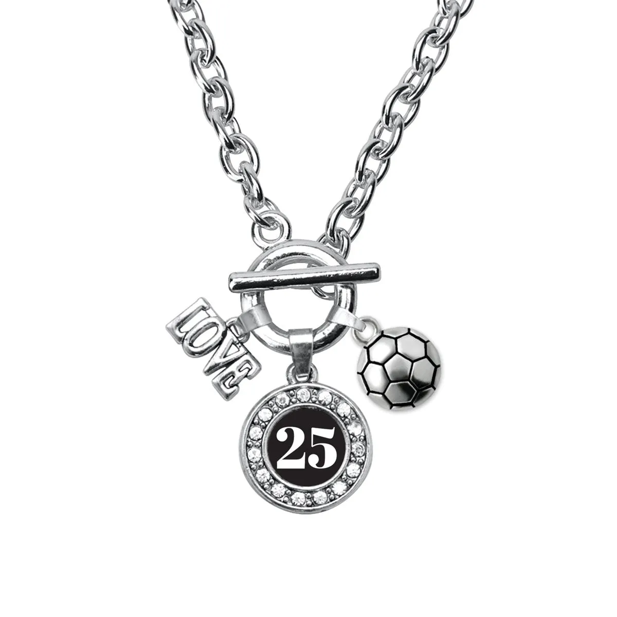 Silver Soccer - Sports Number 25 Circle Charm Toggle Necklace