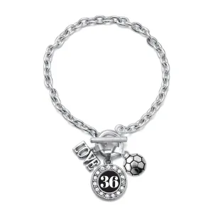 Silver Soccer - Sports Number 36 Circle Charm Toggle Bracelet