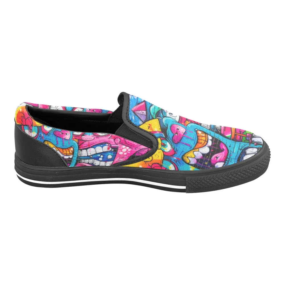 Slip-on Canvas Women's Shoes graffiti in vivid colors