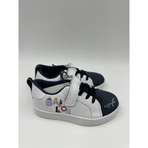 Small Kid Size 10, Fashion White & Blue Sneakers, Strap, Sailor Design