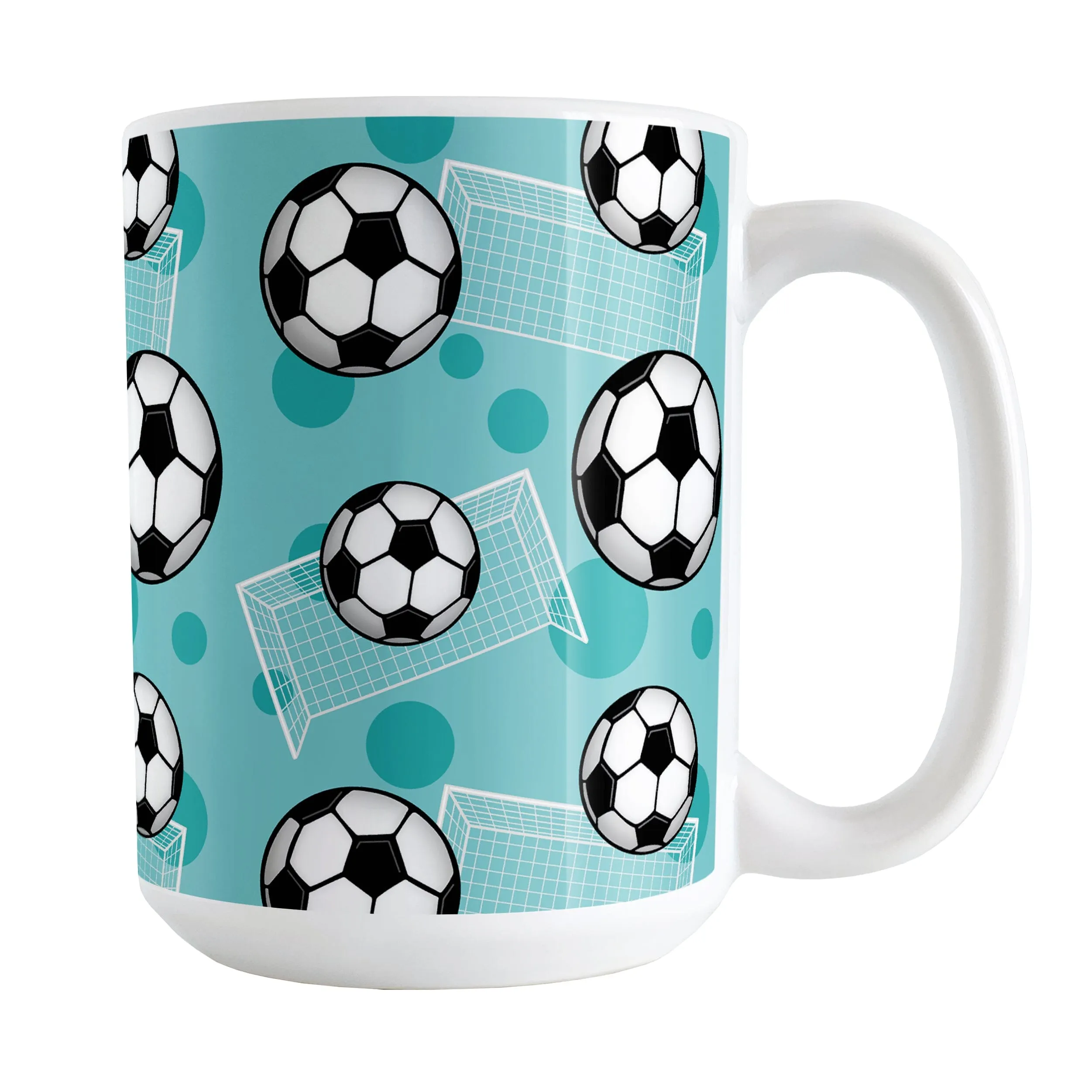 Soccer Ball and Goal Pattern Teal Mug