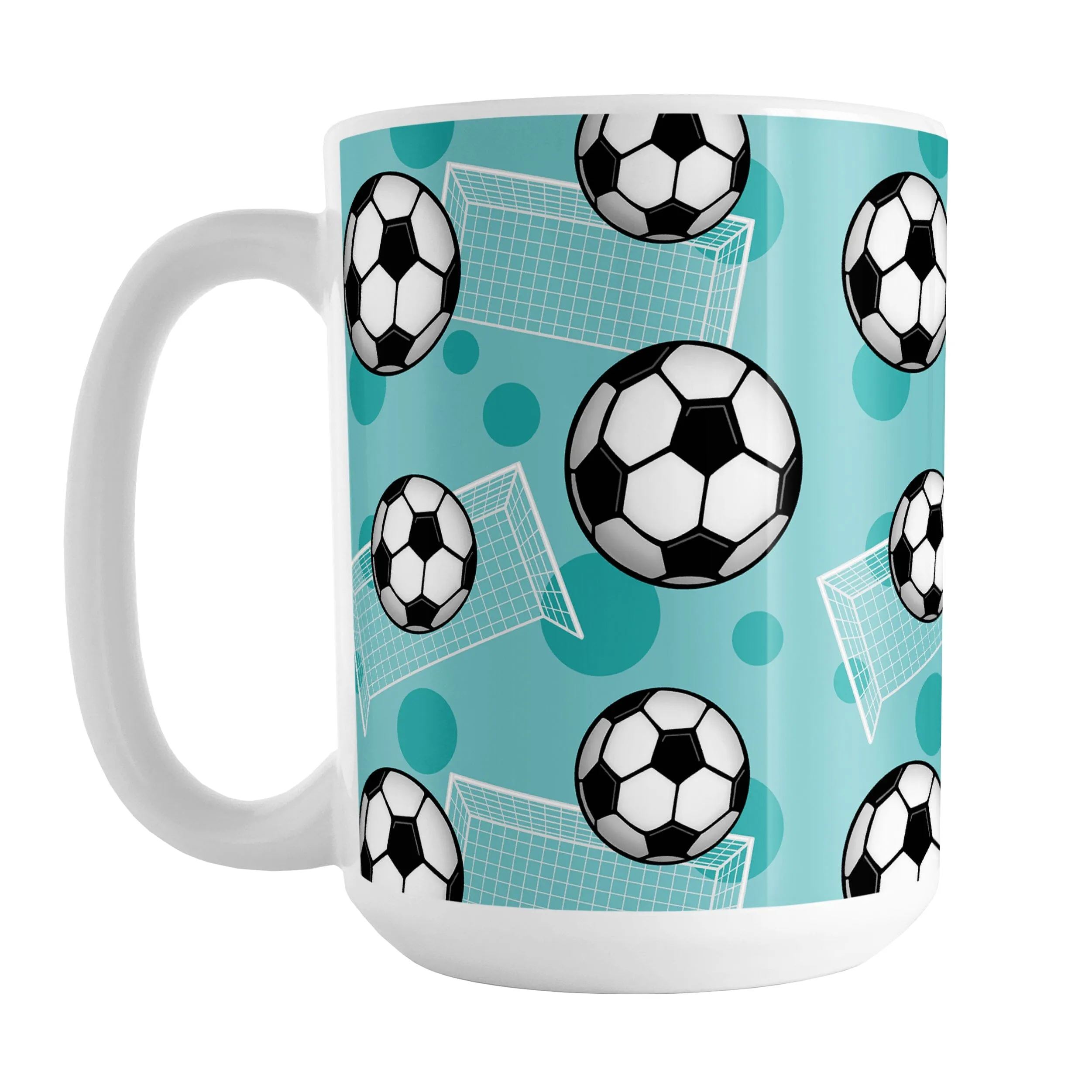 Soccer Ball and Goal Pattern Teal Mug