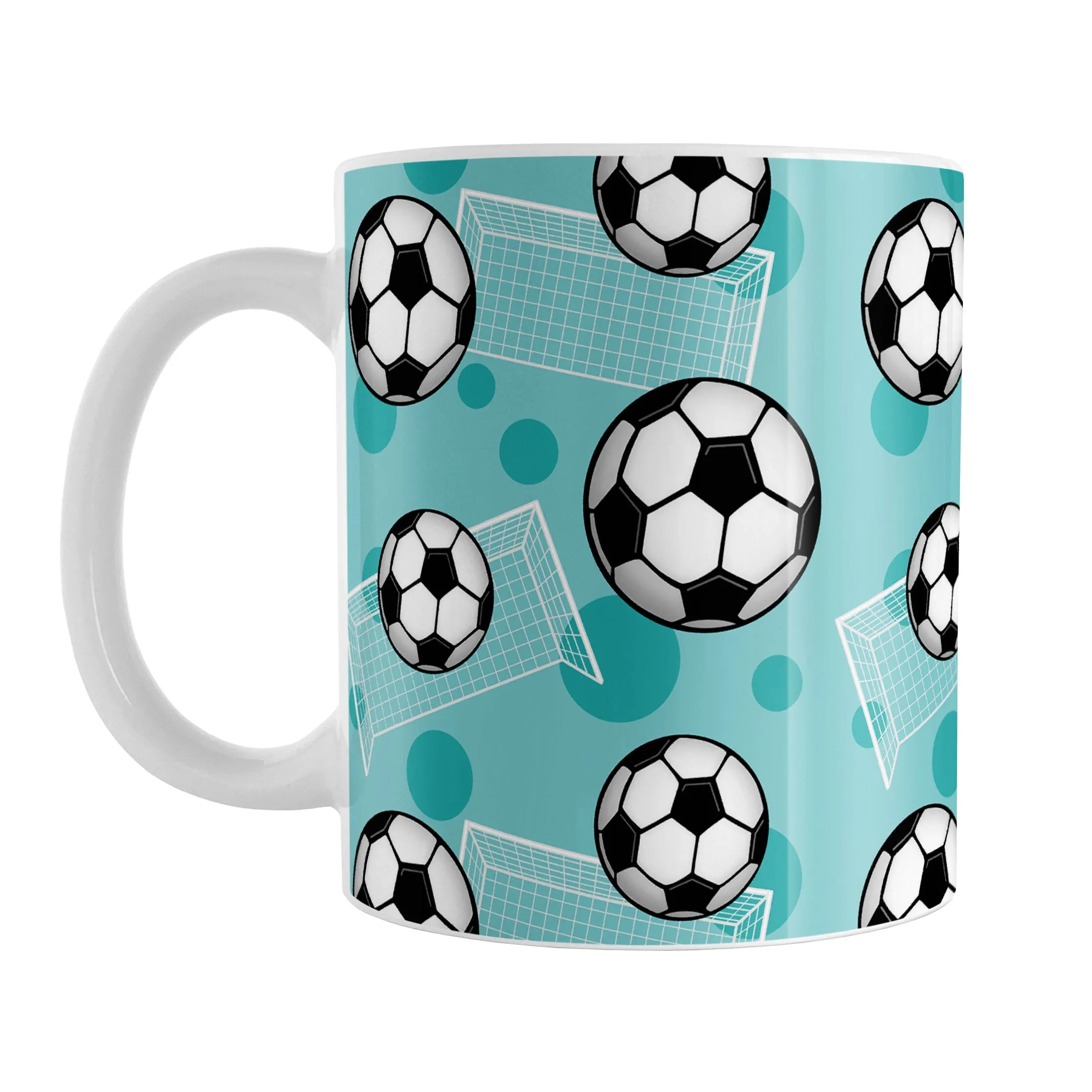 Soccer Ball and Goal Pattern Teal Mug