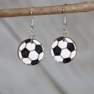 Soccer Ball Wooden Dangle Earrings by Cate's Concepts, LLC