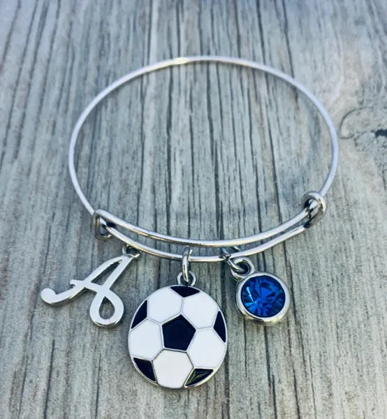 Soccer Birthstone Bangle Bracelet