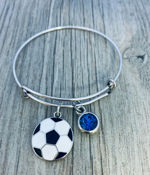 Soccer Birthstone Bangle Bracelet