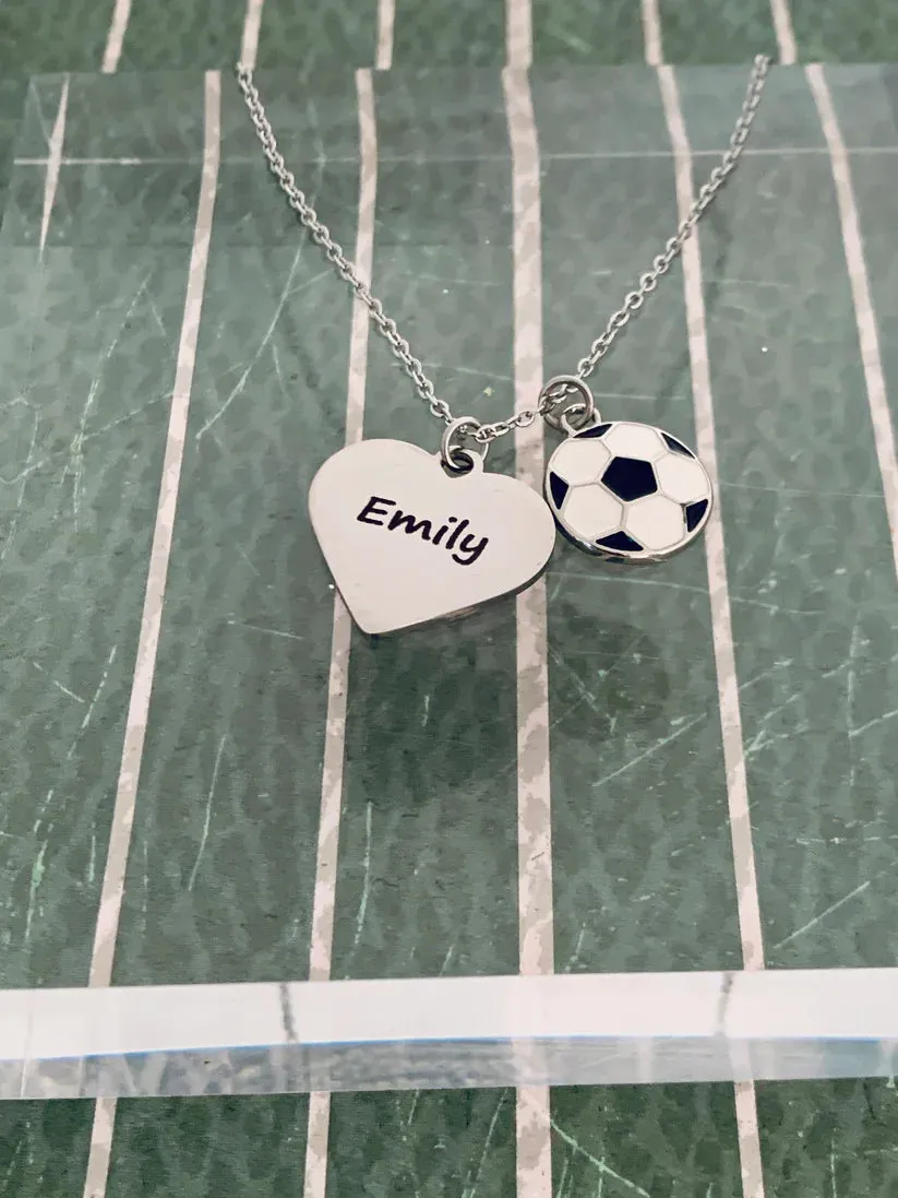 Soccer Engraved Heart Necklace