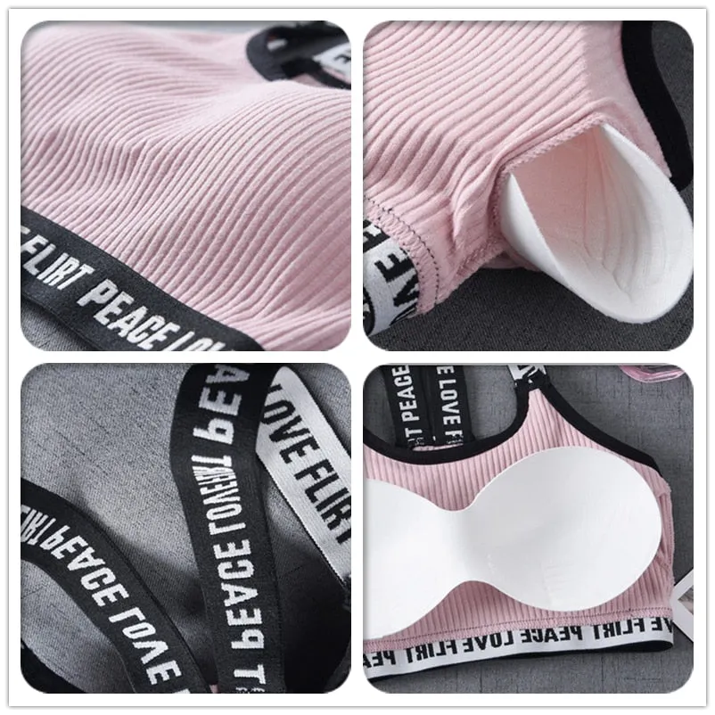 Sports Bra One Size High Elastic Stretch Sports Top Bra Cotton Letters Sports Wear For Women Gym Yoga Bra Running Tops Fitness