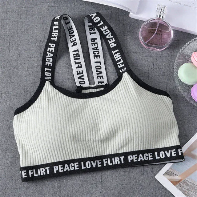 Sports Bra One Size High Elastic Stretch Sports Top Bra Cotton Letters Sports Wear For Women Gym Yoga Bra Running Tops Fitness