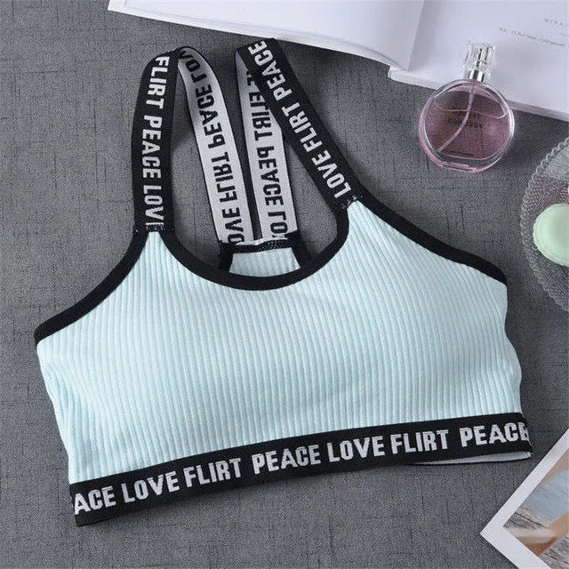 Sports Bra One Size High Elastic Stretch Sports Top Bra Cotton Letters Sports Wear For Women Gym Yoga Bra Running Tops Fitness