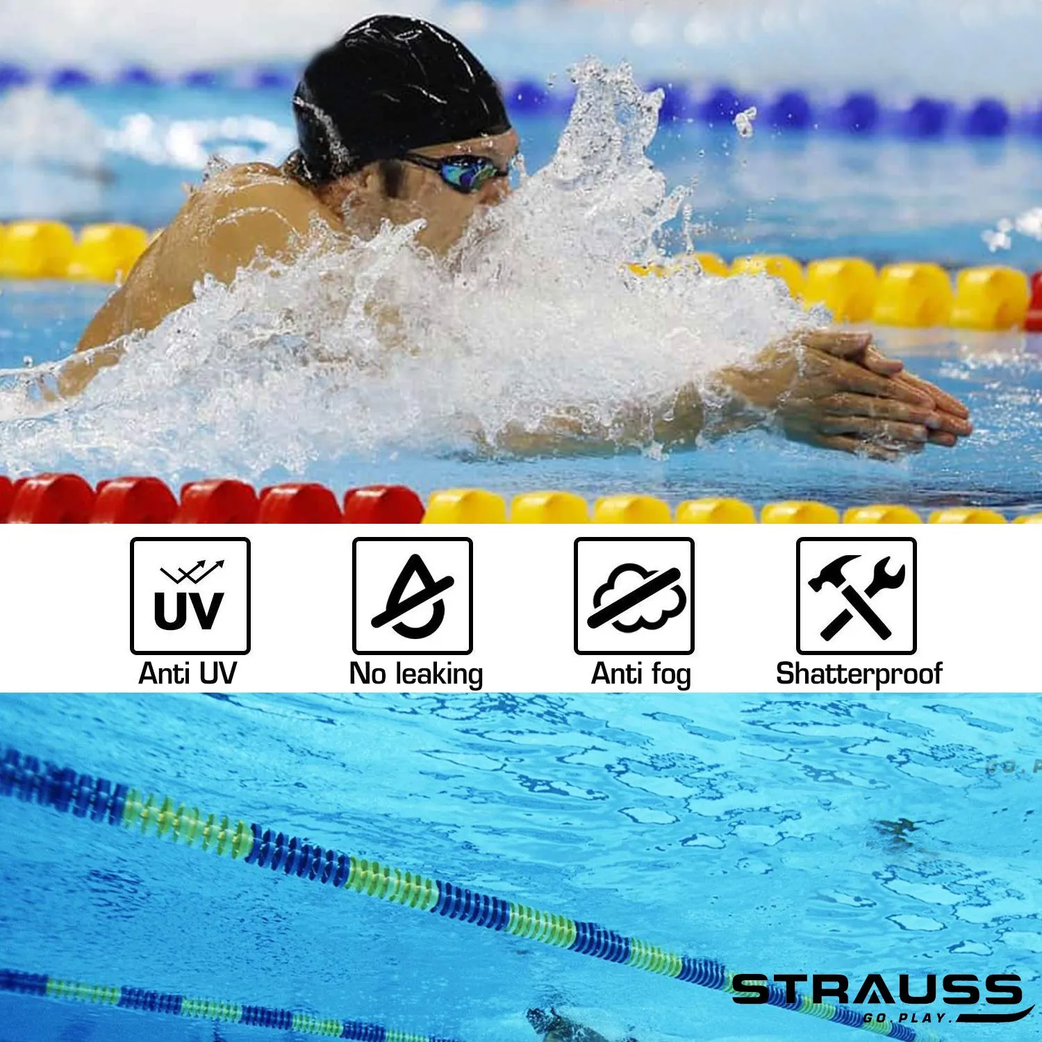 STRAUSS Swimming Goggles Set with UV and Anti Fog Protection | Swimming Kit of Goggles,Cap,Earplug & Nose Plug Set - Ideal for All Age Group | Fully Adjustable | (Orange)