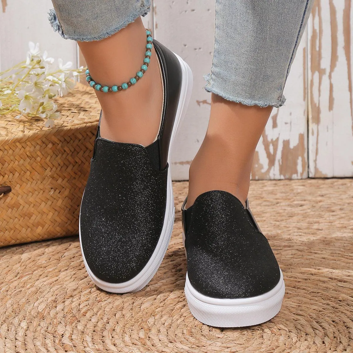 Stylish Casual Shoes Sale Plus Size Sequined Flat Women Loafers