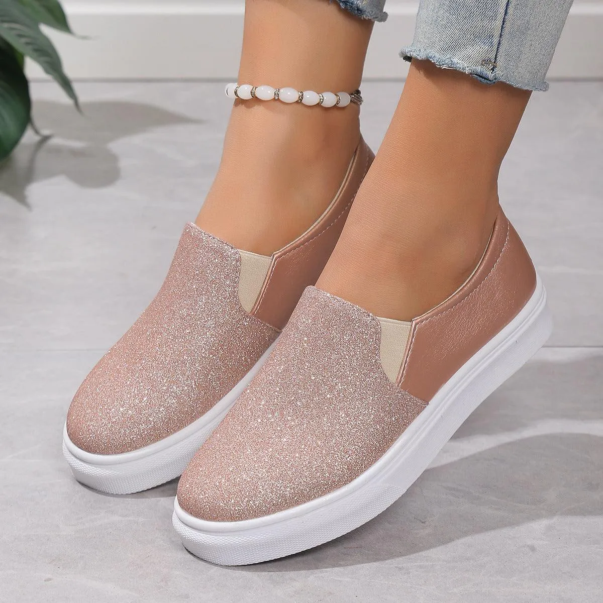 Stylish Casual Shoes Sale Plus Size Sequined Flat Women Loafers