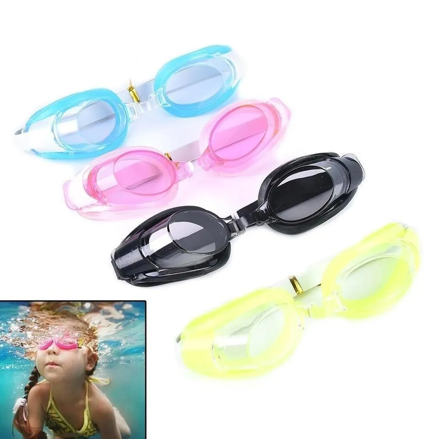 Swimming Goggles With Ear And Nose Plug Adjustable Clear Vision Anti-Fog Waterproof