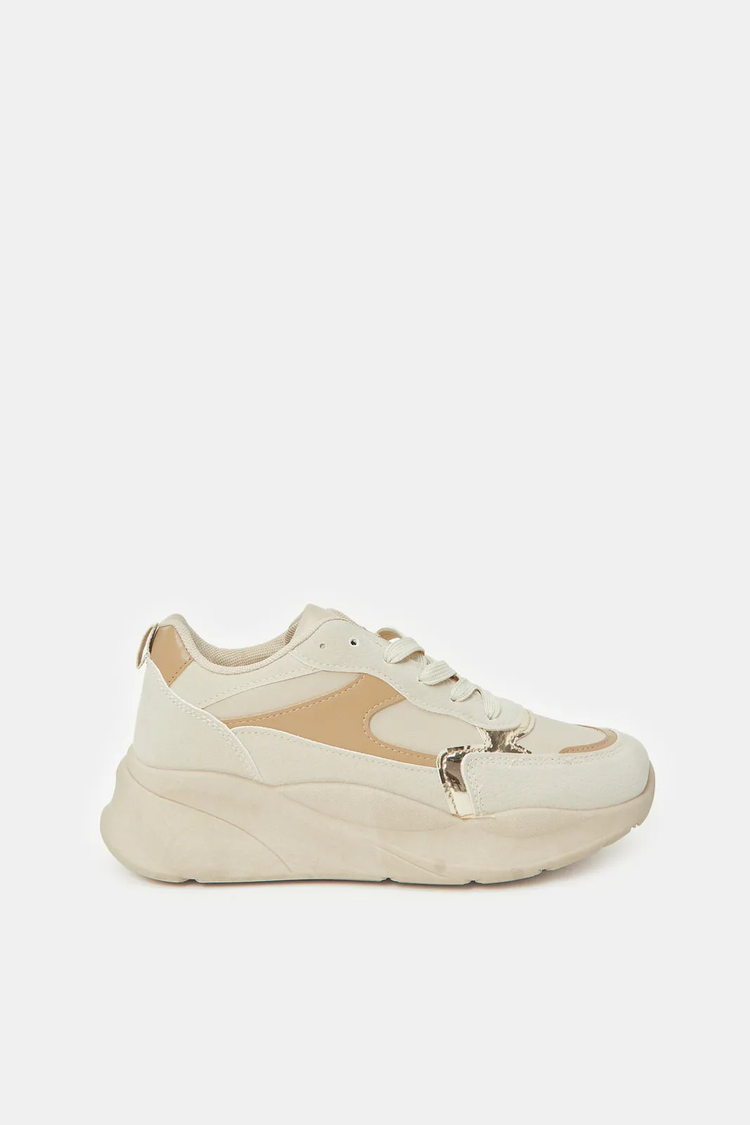 Women Beige Embellished Chunky Trainer